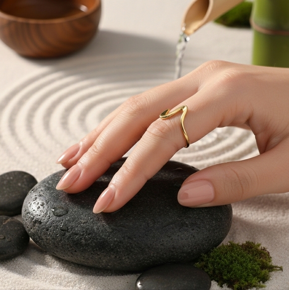 Wave 18K Gold Plated Stainless Steel Elegant Minimalist Adjustable Ring 🌊 - Picture 3 of 12